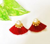 画像: コットンパールとフリンジピアス(ボルドー)